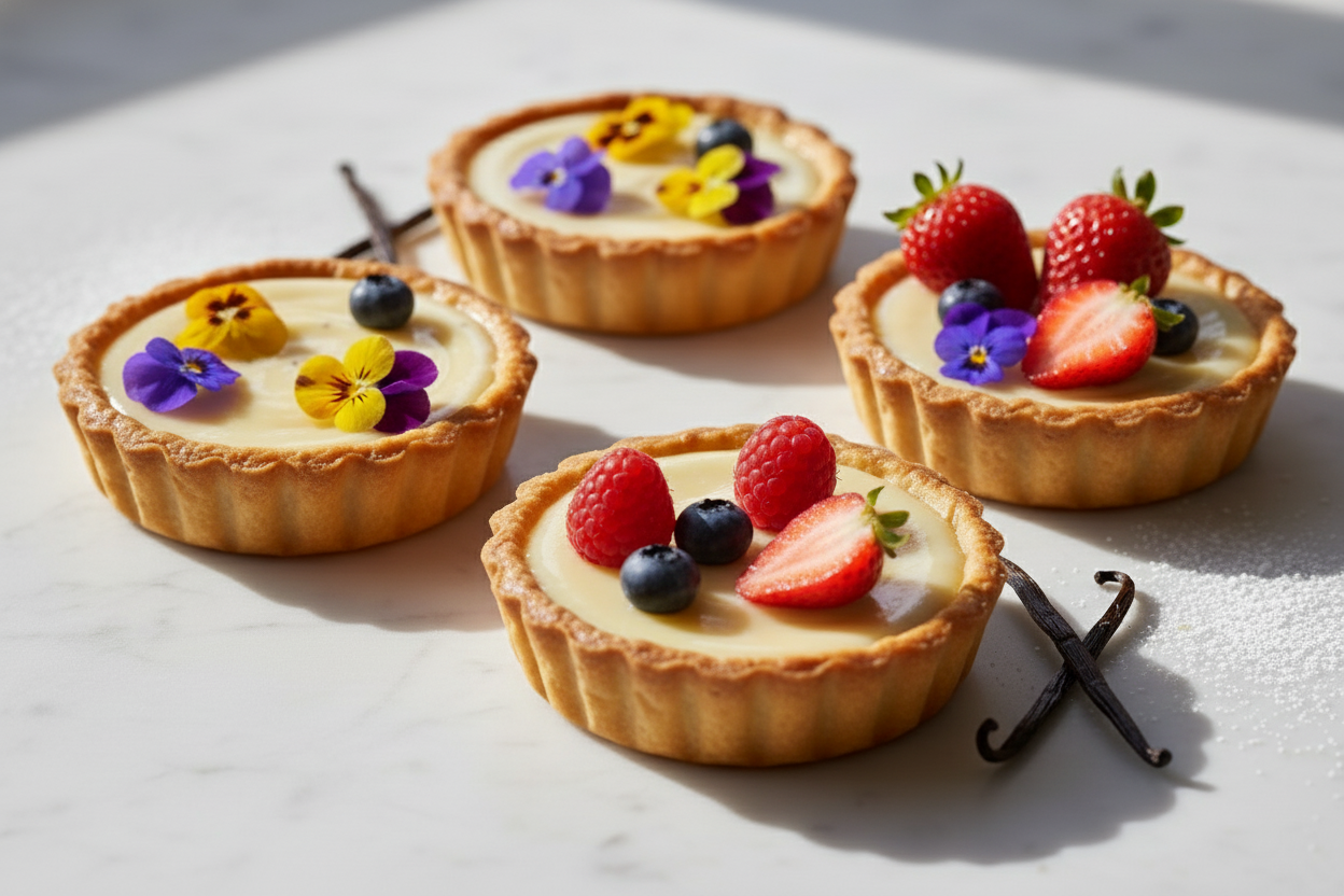 add some edible flowers and berries on top, not too many